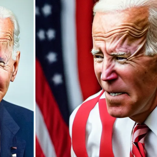 Image similar to A portrait photo of joe biden teams up with a teenage joe biden, perfect faces, 50 mm, award winning photography