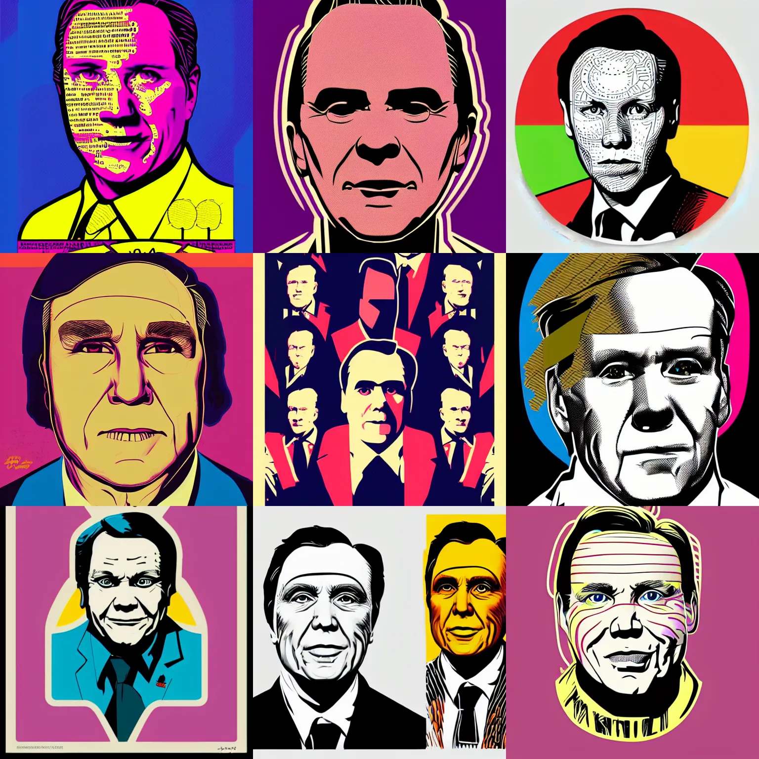 Prompt: symmetry!! portrait of francois legault in 2 0 2 0, francois legault retro futurist illustration portrait art by butcher billy, sticker, colorful, illustration, highly detailed, simple, smooth and clean vector curves, no jagged lines, vector art, smooth andy warhol style