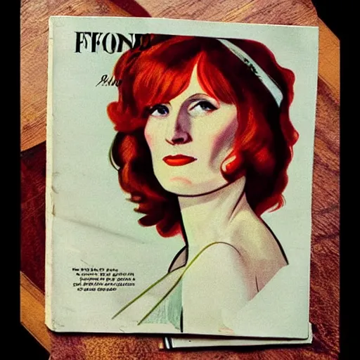 Image similar to “Florence Welch portrait, color vintage magazine illustration 1950”