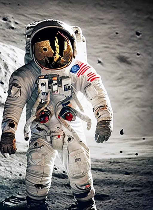 Image similar to astronaut on the moon, in the style of supercell, 8 k, shallow depth of field, intricate detail, 3 d render,