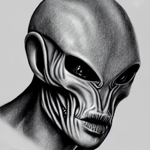 Prompt: hyper realistic drawing of an alien