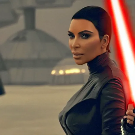Prompt: kim kardashian holding a lightsaber in star wars episode 3, 8k resolution, full HD, cinematic lighting, award winning, anatomically correct