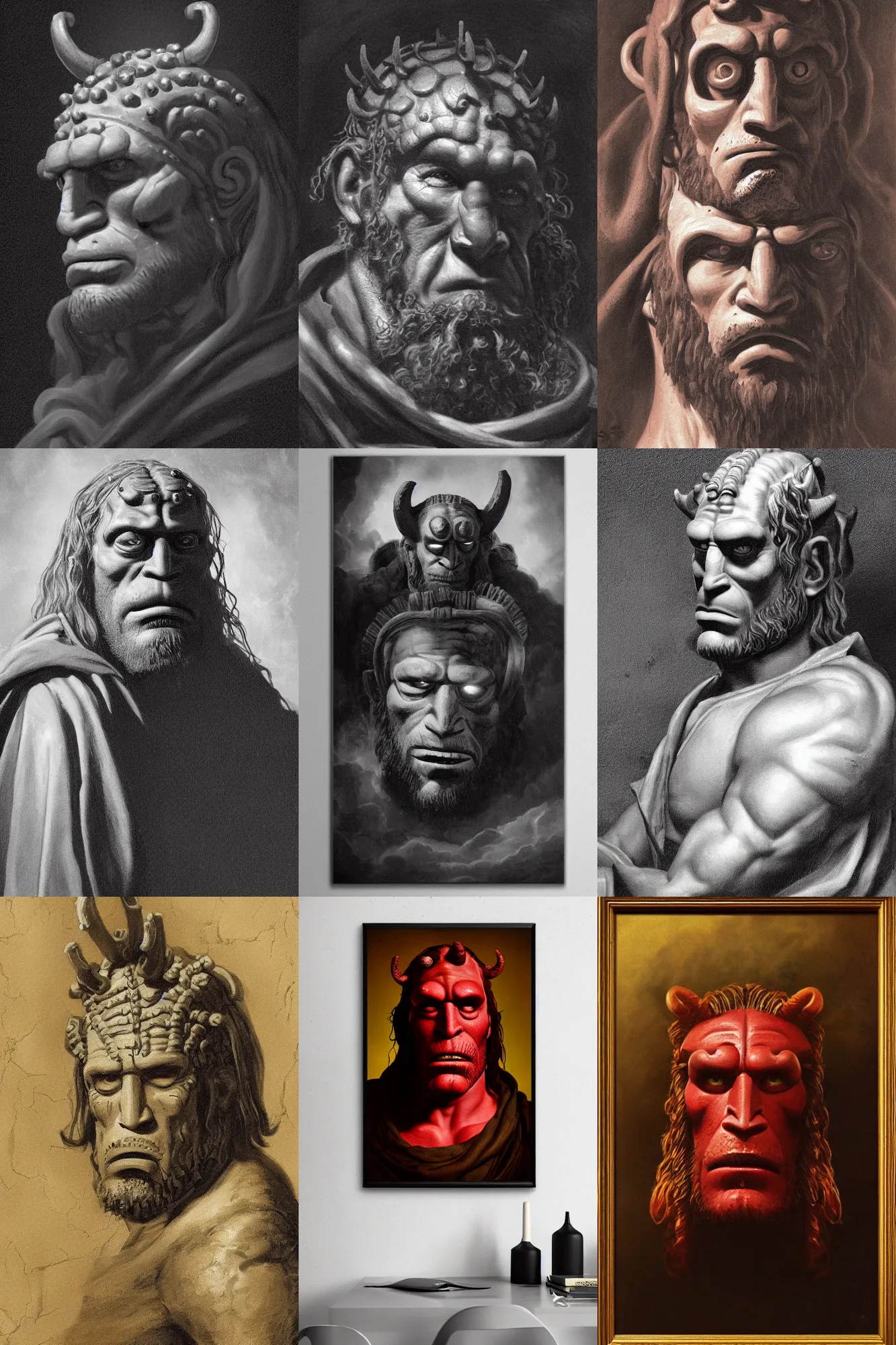 Prompt: reinassance portrait of hellboy, by rembrandt, chiaroscuro, very detailed, high quality, 4 k