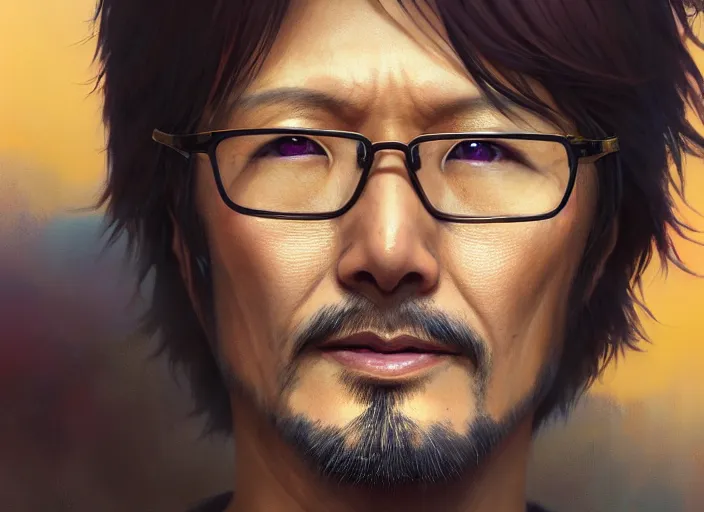 Image similar to highly detailed portrait of hideo kojima, in no game no life, stephen bliss, 8 k, unreal engine, fantasy art by greg rutkowski, loish, rhads, ferdinand knab, makoto shinkai and lois van baarle, ilya kuvshinov, rossdraws, tom bagshaw, global illumination, radiant light, detailed and intricate environment