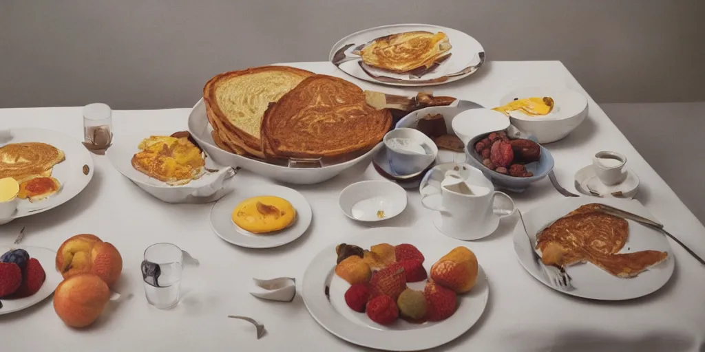 Prompt: Wolfgang Tillmans photograph of a breakfast table, still, photography, fine art photography