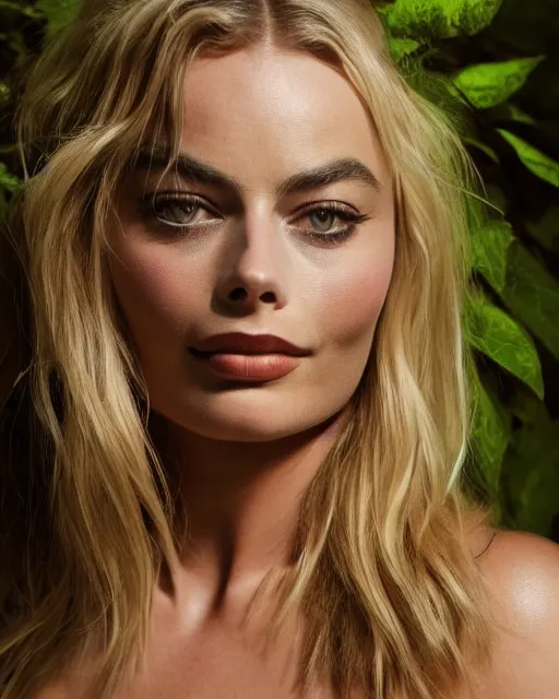 Image similar to Beautiful Head and shoulders portrait of confident flirty margot robbie with straight long blonde hair, wearing a camisole and standing in an urban alley Zoë Mozert , alberto Vargas, arney freytag, artstation, fashion photoshoot, posing in an urban jungle, fashion pose, octane, 4k