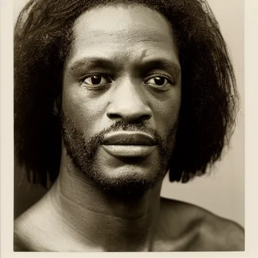 Image similar to Moses. Close-up studio portrait by Robert Mapplethorpe. Tri-x