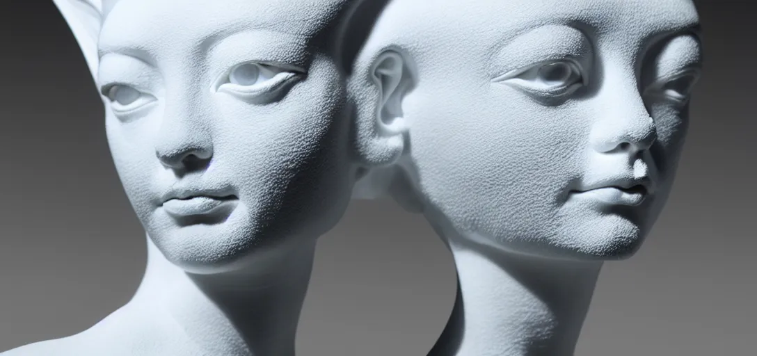 Prompt: symmetry!! full beautiful female porcelain sphinx body sculpture by daniel arsham and raoul marks, intricate, elegant, highly detailed, digital painting, artstation, smooth, sharp focus, all white features on a white background, delicate facial features, golden ratio composition, interconnected, liquid composition