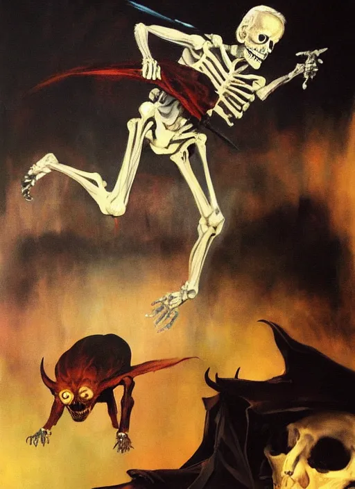 Prompt: joe biden satan, skeleton, libtard scary, painting by phil hale, fransico goya,'action lines '!!!, graphic style, visible brushstrokes, motion blur, blurry, visible paint texture, crisp hd image