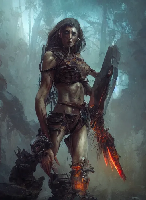 Prompt: hyper realistic photography of prehistoric barbarian cyborg android girl, full body, rule of thirds, conceptart, saturated colors, pretty body, cinematic, vallejo, frazetta, greg rutkowski, royo, rowena morrill, juan gimenez