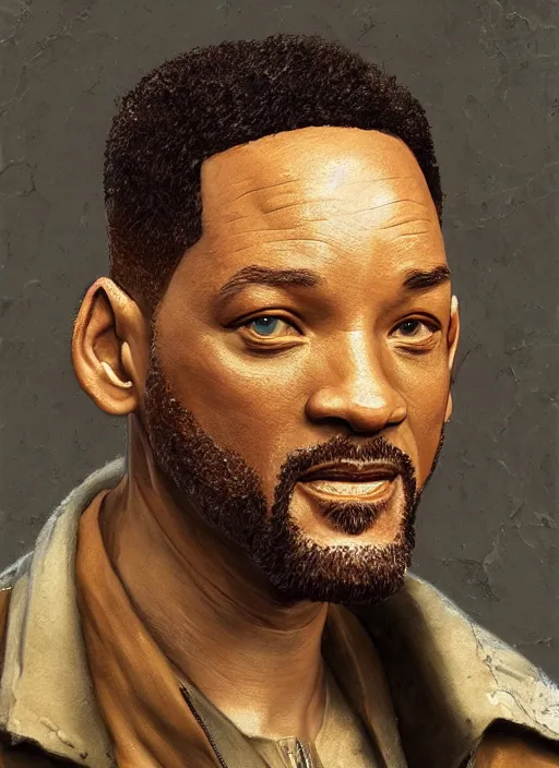 Image similar to portrait of will smith made out of rocks, au naturel, hyper detailed, digital art, trending in artstation, cinematic lighting, studio quality, smooth render, unreal engine 5 rendered, octane rendered, art style by klimt and nixeu and ian sprigger and wlop and krenz cushart