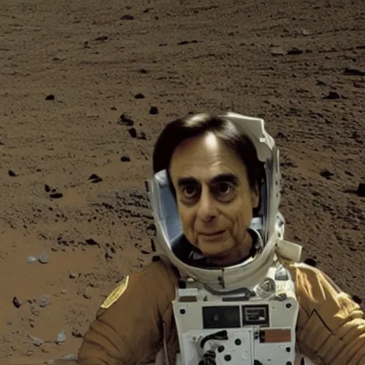 Image similar to extremely detailed photo of carl sagan in mars, detailed face