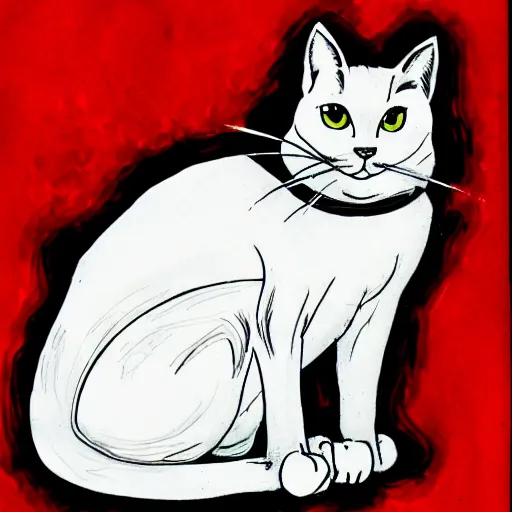 Prompt: white cat with black markings, todd mcfarlane art style,