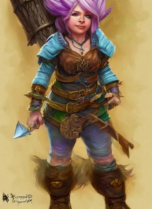 Image similar to female gnome, ultra detailed fantasy, dndbeyond, bright, colourful, realistic, dnd character portrait, full body, pathfinder, pinterest, art by ralph horsley, dnd, rpg, lotr game design fanart by concept art, behance hd, artstation, deviantart, hdr render in unreal engine 5