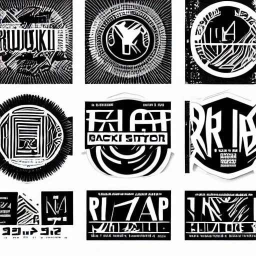 Prompt: black on white graphic design stickers in style of david rudnick, eric hu, y 2 k, brutalism