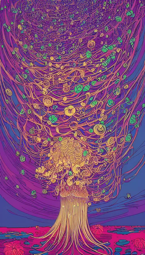 Prompt: The flowery land of the jellyfish, italian futurism, Dan Mumford, da vinci, Josan Gonzalez