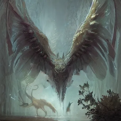 Image similar to a beautiful new creature from folklore, clear detailed view. ethereal fantasy art by greg rutkowski