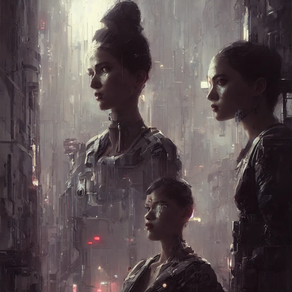 Image similar to female cyberpunk, beautiful face, rule of thirds, intricate outfit, spotlight, by greg rutkowski, by jeremy mann, digital painting