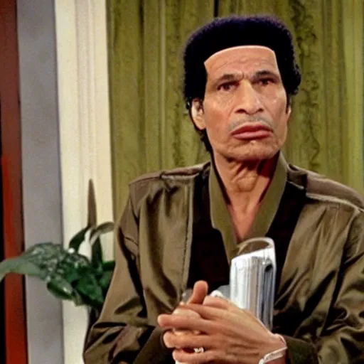 Image similar to A still of Muammar Gaddafi in the sitcom Seinfield