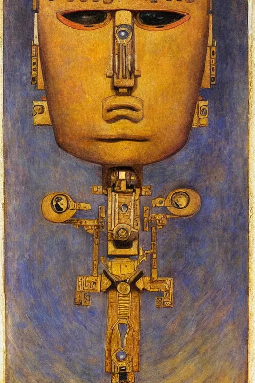 Image similar to an ancient robot with human eyes,by Annie Swynnerton and Diego Rivera, symbolist, dramatic lighting, elaborate geometric ornament, Art Brut, smooth, sharp focus, extremely detailed, Adolf Wölfli