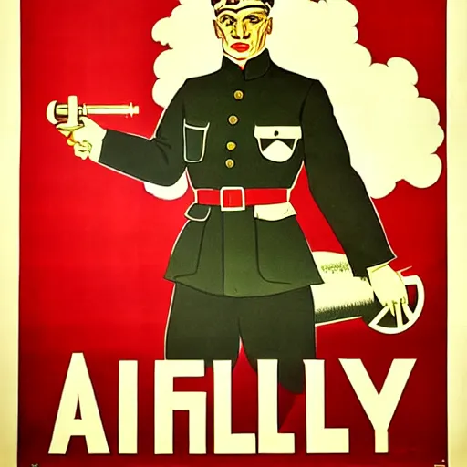 Image similar to propaganda poster promoting the artillery corps, limited palette, ww 2