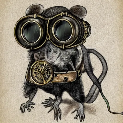 Image similar to a rat with steampunk googles, by schizophrenia patient