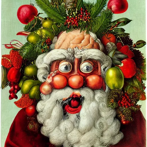 Image similar to An image of Santa in the art style of Arcimboldo,