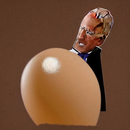 Prompt: joe biden spits out an egg, cave painting