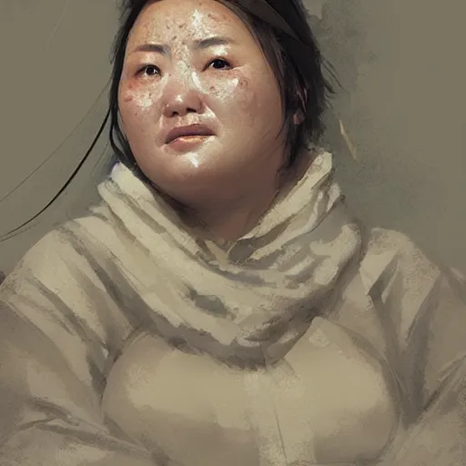 Image similar to a medieval healer from china, female, chubby, brilliant and uptight, sci fi character portrait by Greg Rutkowski, Craig Mullins