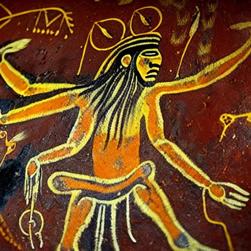 Prompt: shaman, altamira cave painting