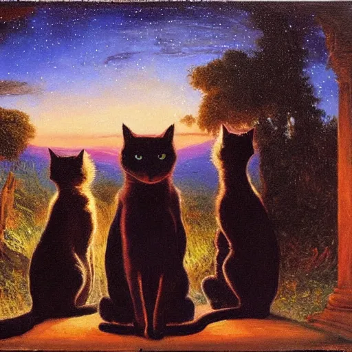 Prompt: meeting of the cats, nighttime, artwork by Frederic Edwin