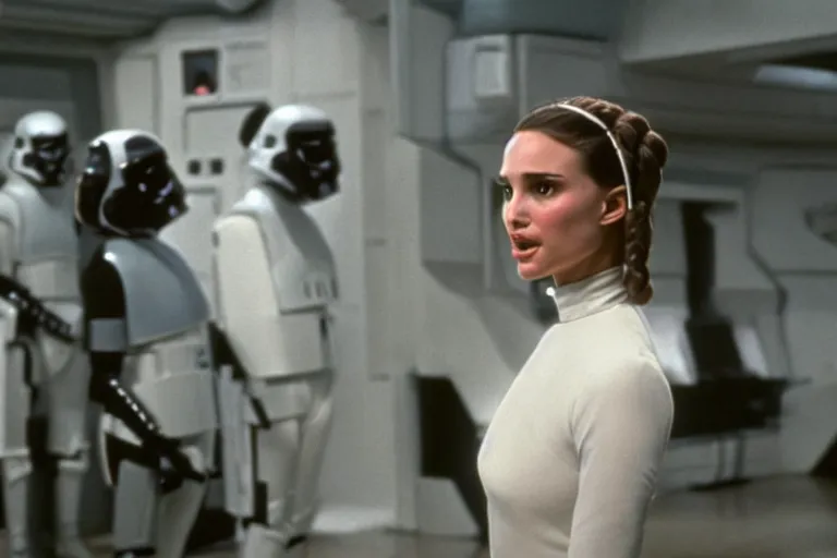 Image similar to natalie portman as princess leia in a new hope still from the movie