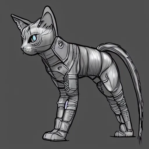 Image similar to cyberpunk cat in suit sketch side view full body - s 2 7 6 0 0 0 3 1 5 9