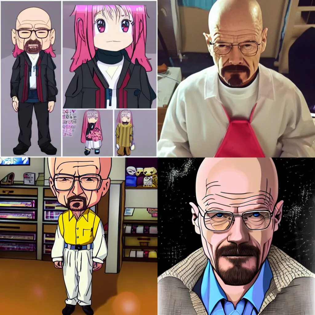 Prompt: Walter White dressed as a kawaii anime girl