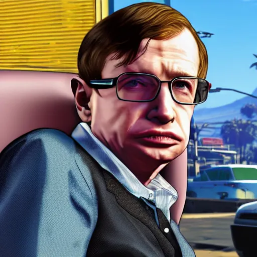 Image similar to GTA5 but the main character is stephen hawking