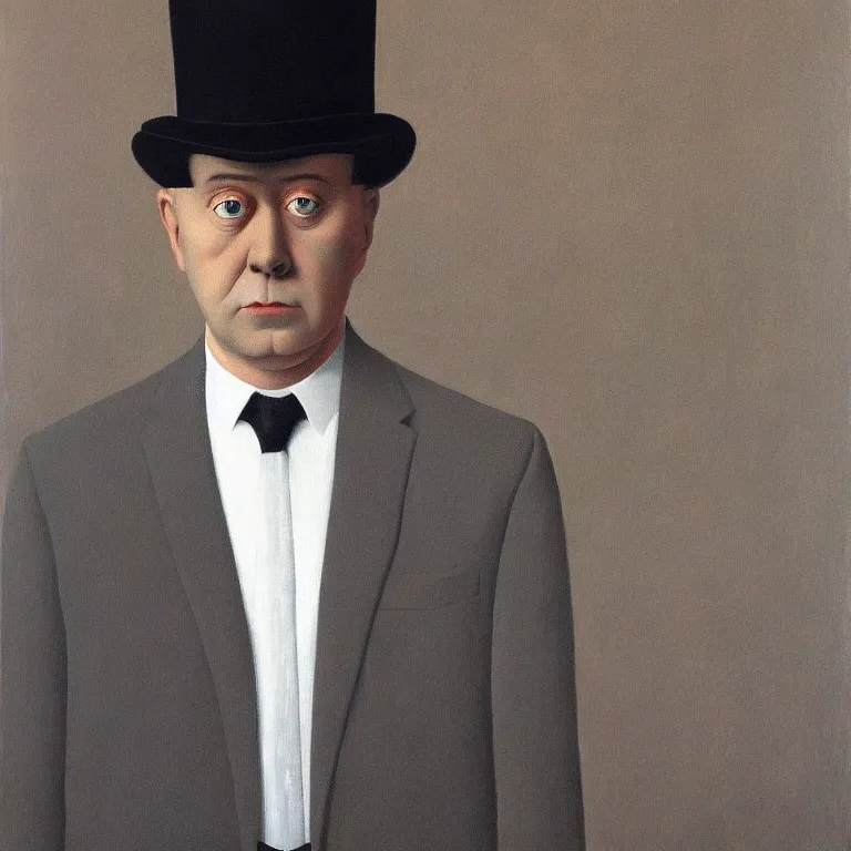 Prompt: portrait of a ghost in a suit, by rene magritte, detailed painting, hd, hq, high resolution, high detail, 4 k, 8 k