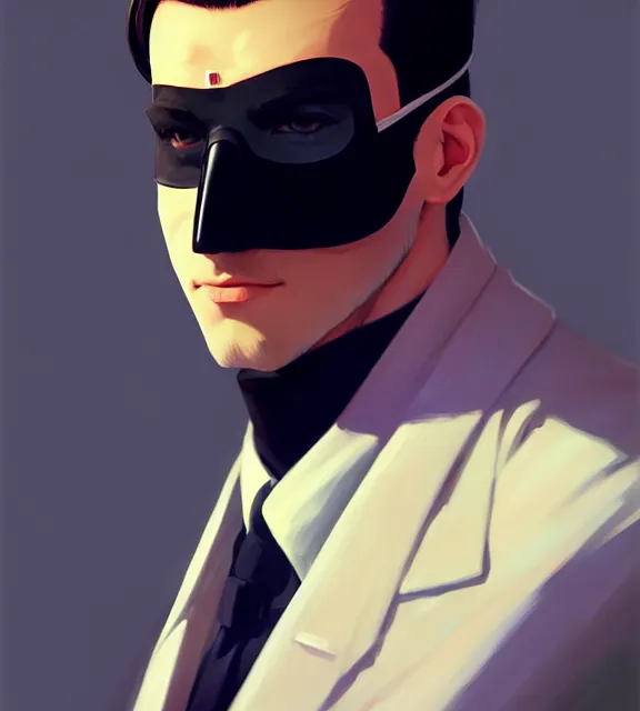 Image similar to a ultradetailed beautiful panting of a stylish man wearing black medical mask, by ilya kuvshinov, greg rutkowski and makoto shinkai, trending on artstation