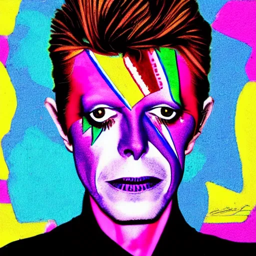 Prompt: david bowie in the style of daniel johnston and outsider art, acid, 4k