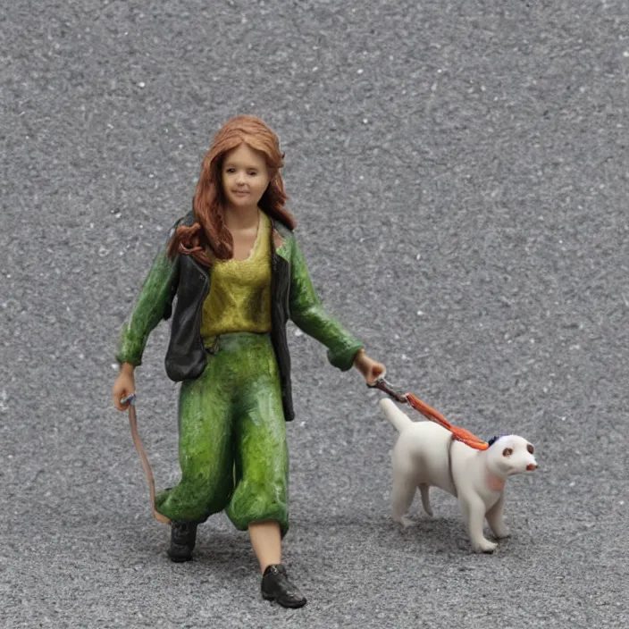 Image similar to 80mm resin detailed miniature of a Girl walking her dog, Product Introduction Photos, 4K, Full body,