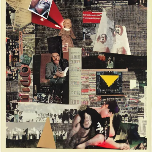 Image similar to a paper collage of armageddon, kurt schwitters, richard hamilton, joe webb, chambliss giobbi, lynn skordal, derek gores, barbara kruger, jacques villegle.