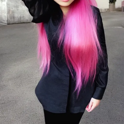 Prompt: stunning asian girl with pink hair