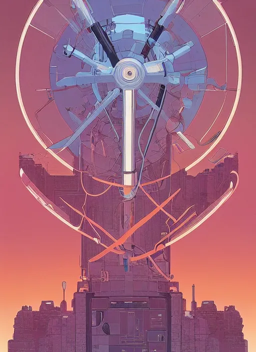 Image similar to poster artwork by Michael Whelan and Tomer Hanuka, of Delos Incorporated, clean