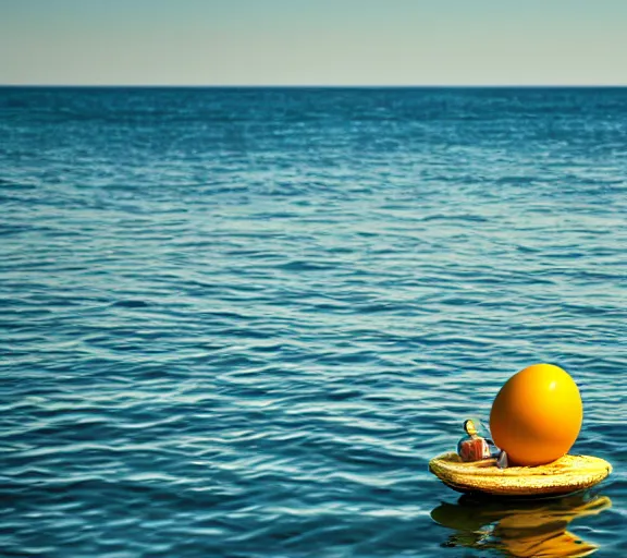 Prompt: luigi floating on an egg over the sea, wide shot, dramatic, golden hour