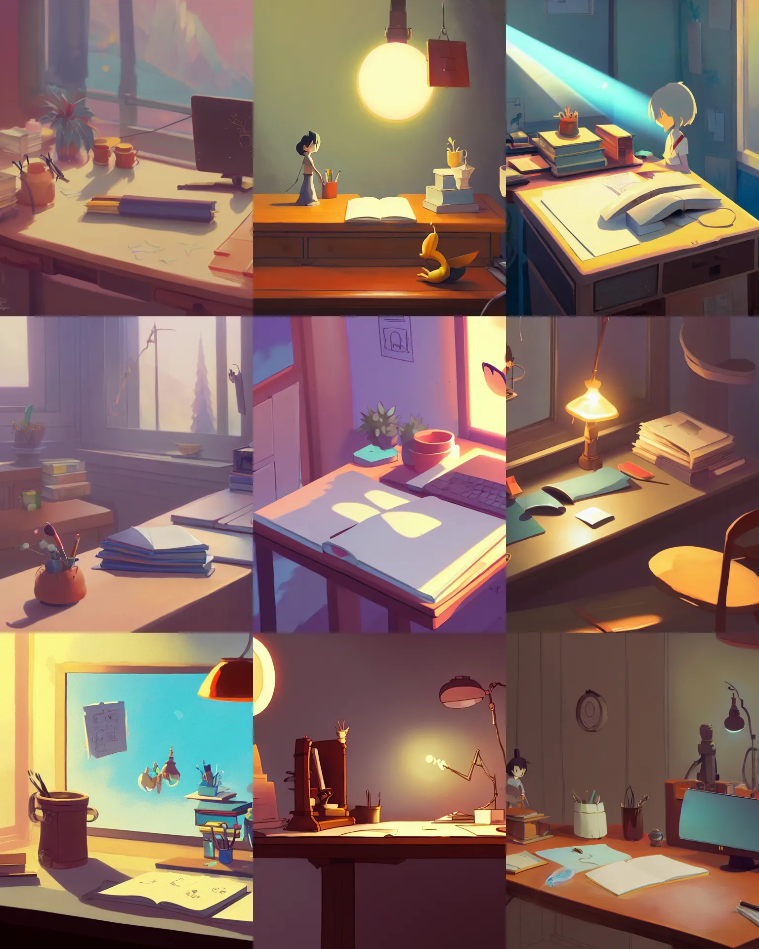 Prompt: magician's desk, detailed, cory loftis, james gilleard, atey ghailan, makoto shinkai, goro fujita, studio ghibli, rim light, exquisite lighting, clear focus, very coherent, plain background, soft painting