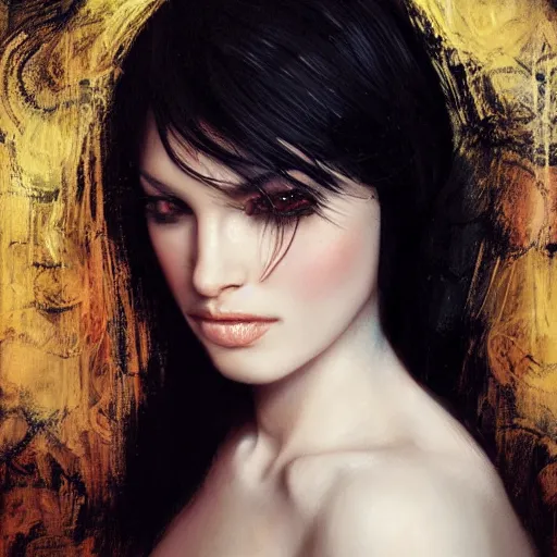 Prompt: photo portrait of very beautiful woman, black hair, photo by raymond swanland, high fashion, androgyn beauty, intricate detail, elegance, soft lighting, vibrant colors, masterpiece