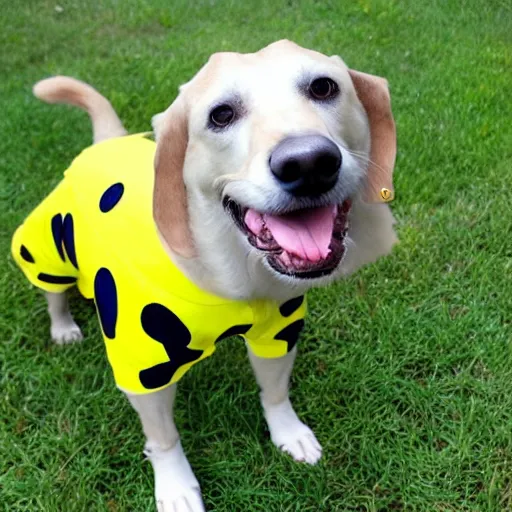 Image similar to dog wearing bannana suit