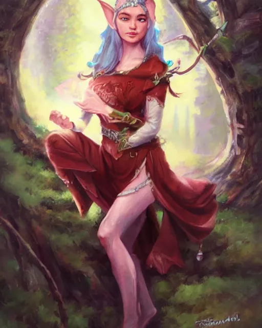 Image similar to a beautiful elf princess, oil painting, by Fernanda Suarez