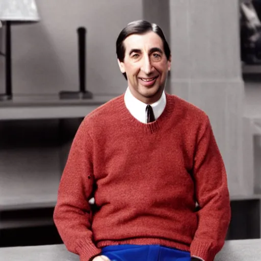 Image similar to Mr Rodgers in a bloodstained sweater