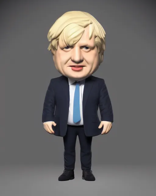 Image similar to full body 3d render of boris johnson as a funko pop, studio lighting, white background, blender, trending on artstation, 8k, highly detailed