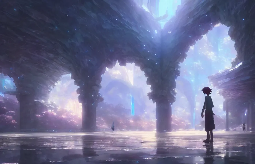 Image similar to makoto shinkai concept art of the crystal archway dimension, key visual, ambient lighting, highly detailed, digital painting, artstation, concept art, sharp focus, by makoto shinkai and akihiko yoshida and hidari and wlop and greg rutkowski